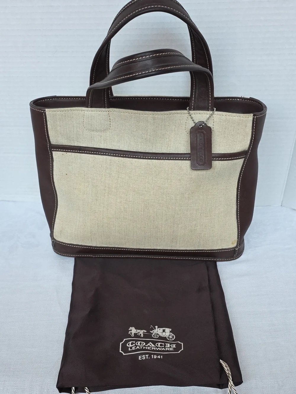 Coach | Vintage Linen Canvas Brown Leather Bleeker Satchel Tote